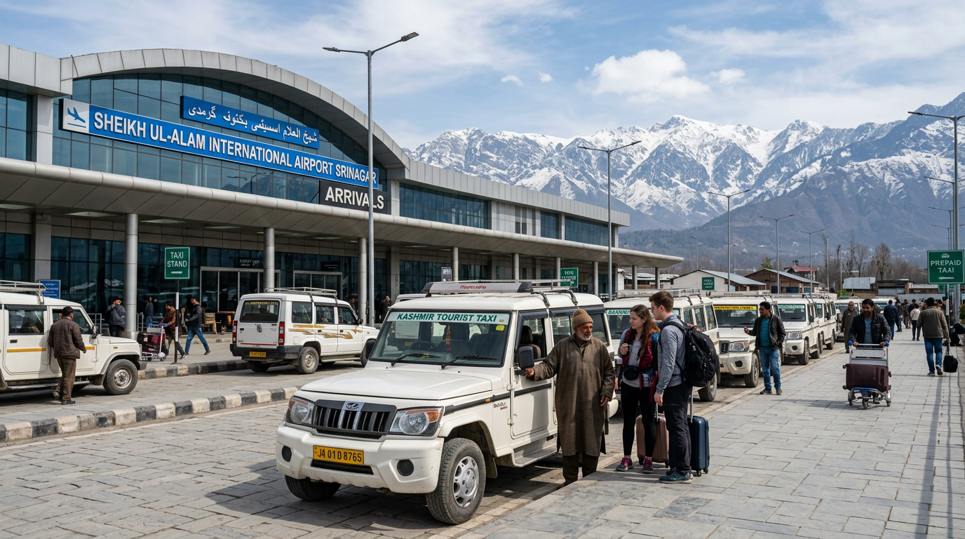 Srinagar Airport taxi pickup zone and professional local cab driver assistance